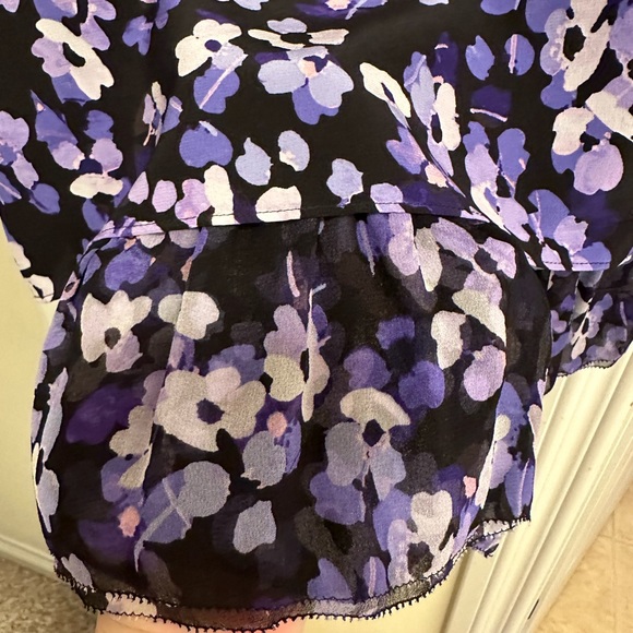 Kate Spade purple and black sleeveless blouse with ruffle trim.  Size M. - Picture 3 of 6
